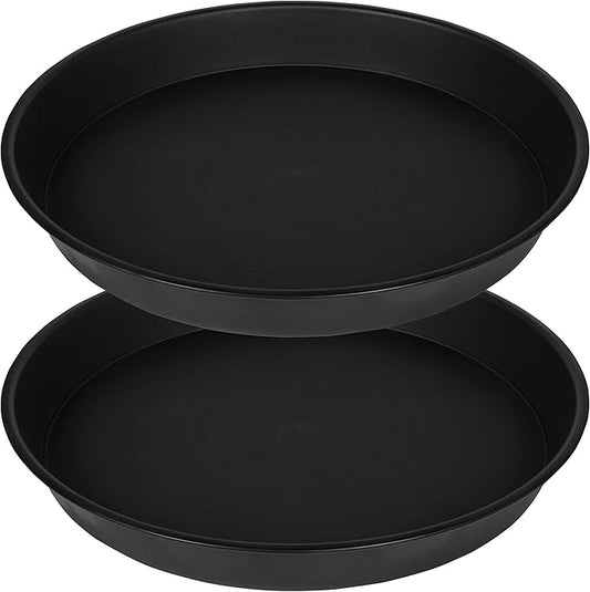 2 Pack of 14 inch Plant Saucer, Heavy Duty Round Plant Trays for Pots, Plastic Plant Water Tray, Flower Plant Saucers for Indoors, Pot Drip Trays for Planter 12-14" (14", Black)