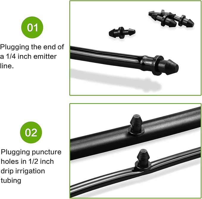 JAYEE 50 Pieces 1/4" Drip Tubing Fittings End Plug, 1/4 Inch Drip Irrigation Barbed End Closure for Home Garden Sprinkler Systems