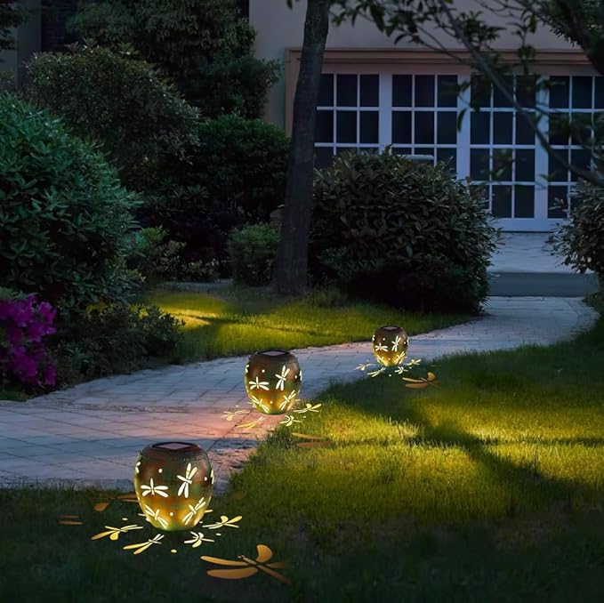 2 Pack Dragonfly Solar Lanterns Outdoor Waterproof, Hollow Out Metal Lantern Lights, Hanging Solar Lights for Yard, Patio, Porch, Garden Decor, Outdoor Decoration LED Lantern for Yard, Garden