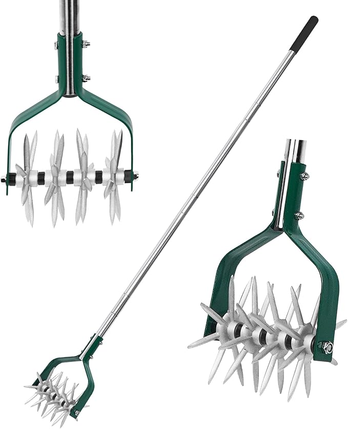 Rotary Cultivator Tiller Adjustable S/S Handle Rotary Tiller with Detachable Solid Metal Tines Garden Cultivator Lawn Tiller and Manual Tiller for Loosing and Mixing Soil