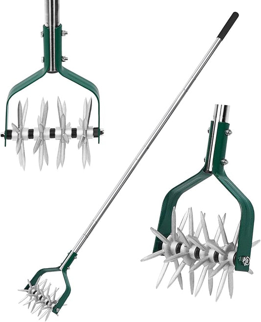 Rotary Cultivator Tiller Adjustable S/S Handle Rotary Tiller with Detachable Solid Metal Tines Garden Cultivator Lawn Tiller and Manual Tiller for Loosing and Mixing Soil