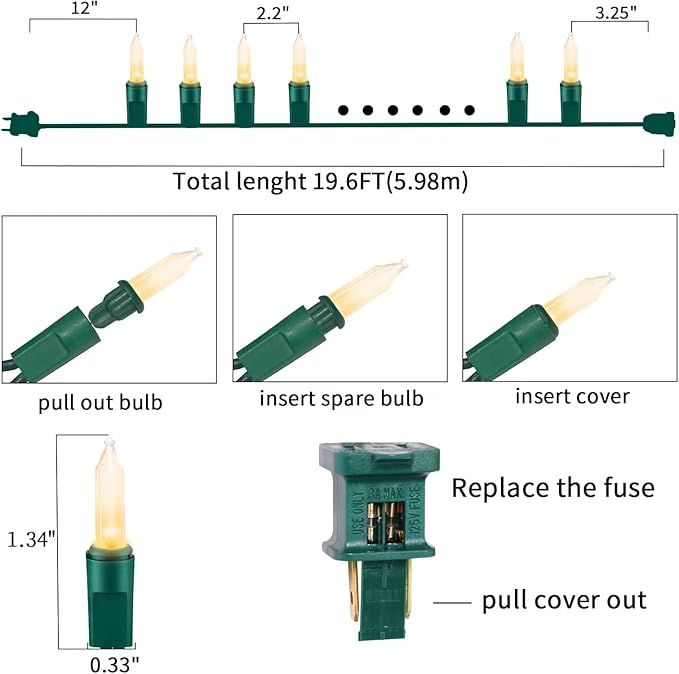 Ultra-Bright Connects End to End Warm White Christmas Mini Lights 100L 19.6Ft UL Listed Incandescent Bulb String Light Set for Indoor and Outdoor Holiday Garden Party Christmas Tree Decor