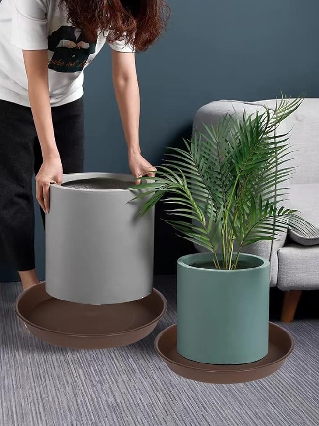 2 Pack of 14 inch Plant Saucer, Heavy Duty Round Plant Trays for Pots, Plastic Plant Water Tray, Bird Bath Bowls, Plant Saucers for Indoors, Pot Drip Trays for Planter 12-14" (14", Chocolate)