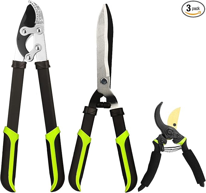 Loppers Hedge Clippers & Pruners Combo Set 3-Piece Hedge Shears, Sharp Tree Trimmer Branch Cutter for Yard, Lawn & Garden, Professional Tree Clippers Yard Clippers for Indoor & Outdoor Gardening