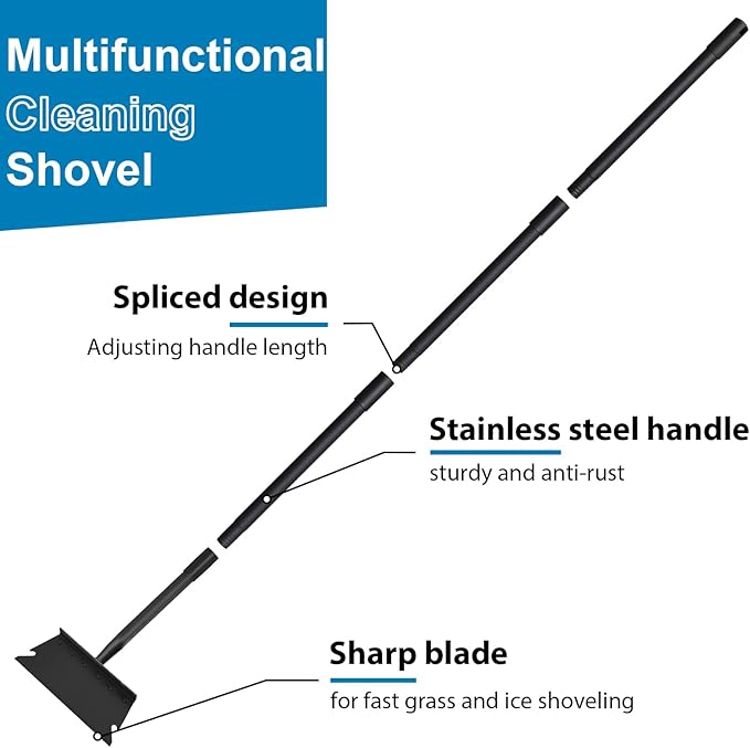 Garden Cleaning Shovel, Snow Shovel, Ice Scraper, 59 Inch Adjustable Handle Heavy Duty Garden Shovel Multifunctional Cleaning Shovel, for Lawn Edging, Scraping, Weed and Ice Removal