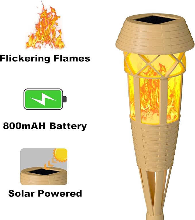 Solar Outdoor Lights – Solar Torch Lights with Flickering Flame for Garden Decor, Waterproof Solar Garden Lights, Outdoor Patio & Pathway Yard Decorations with Flame Torches - 2 Pack