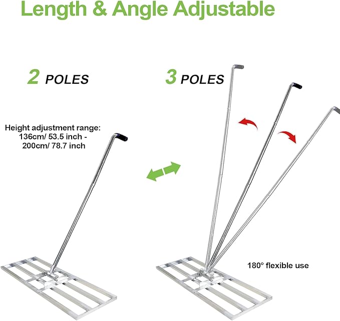 Scalebeard Lawn Leveling Rake,7FT 30 X10In Lawn Leveling Tool, Effort Saving & Adjustable Handle Heavy Duty Lawn Leveler for Yard Garden Golf Course Dirt Leveler