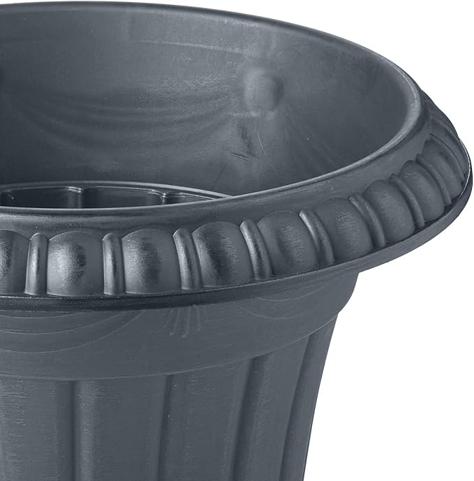 PL00GY Classic Traditional Plastic Urn Planter Indoor/Outdoor, 16" x 18", Gray