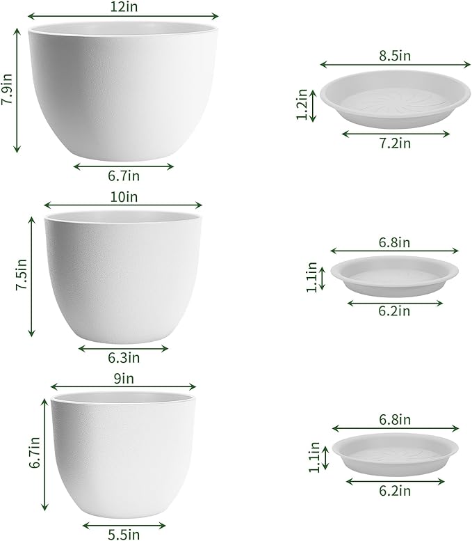 GARDIFE 12/10/9 inch Plant pots, Large planters for Indoor Plants, Flower pots, White