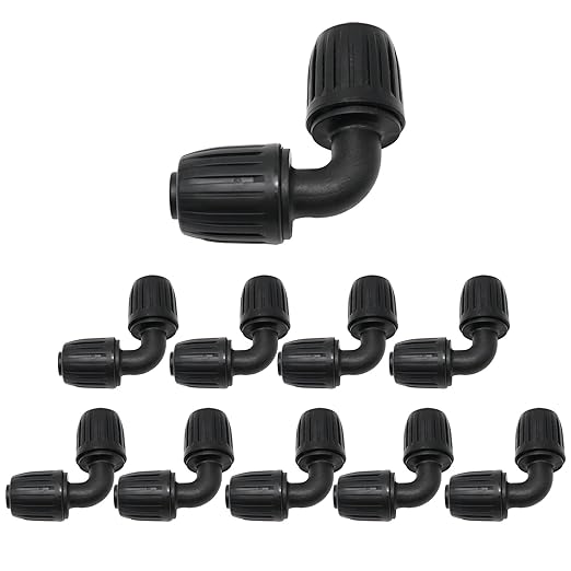 10Pcs 1/2 inch Drip Irrigation Fittings, Lock Barbed Elbow Connectors Compatible with Most Rain Bird Orbit Dig Toro Elbow Connectors for (1/2" ID x 0.63''~0.65" OD) Tubing 90 Degree