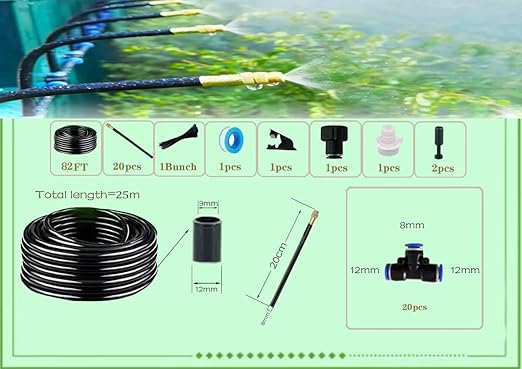 New drip Irrigation kit, Automatic Garden Watering System, Quick Connector and 360-degree Bending Dropper atomizing Copper Nozzle, Garden Plant Lawn Courtyard Watering System. (20spray nozzles)