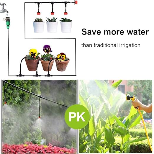 50FT Drip Irrigation System Kit - Garden Watering System with 1/4" Drip Irrigation Tubing Parts - Automatic Irrigation Sprinkler Equipment for Outdoor Plants, Garden, Greenhouse, Flower Bed, Lawn