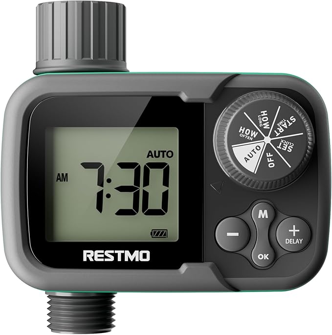 RESTMO Sprinkler Timer, Water Timer for Garden Hose, Outdoor Faucet, Lawn Watering, Automatic Control, Manual Watering, Ball Valve System Compatible with Rain Barrel, Zero/Low Water Pressure Watering