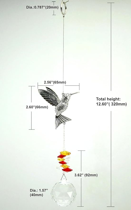 Crystal Garden Suncatcher Hanging Crystals Ornament for Window Rainbow Maker Prisms Home Decor Gift Boxed Sun Catcher Gift Idea for Mom Friends Grandma,Hummingbird