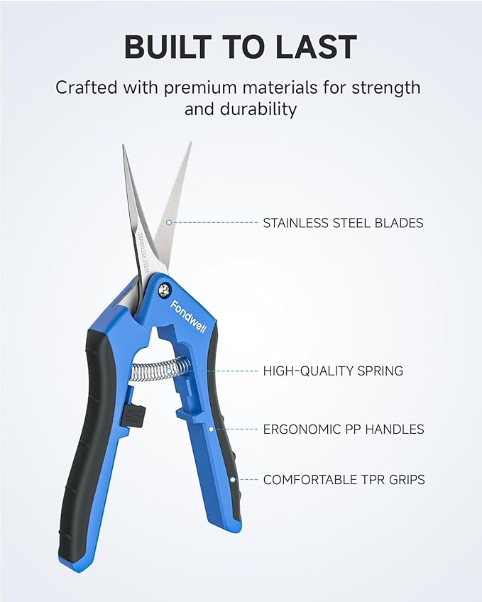 Fondwell 6.5" Pruning Shears Trimming Scissors: Small Garden Snips with Micro Tip - Plant Clippers of High Cutting Efficiency