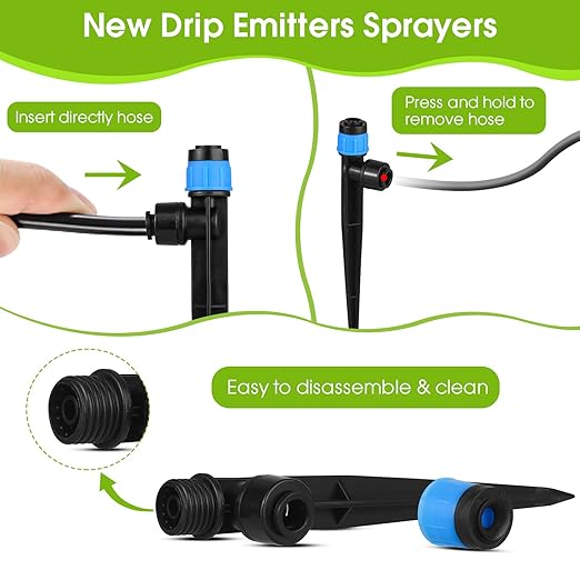 30 Pcs Drip Irrigation Emitters with Stake - Adjustable Drip Emitter Vortex for 1/4" Drip Line Irrigation Tubing - Drip Irrigation System Parts Drippers Sprinkler Heads for Garden Watering System-Blue