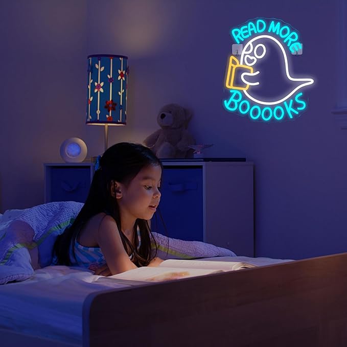 Read More Booooks Neon Sign Read More Books Neon Signs for Wall Decor Dimmable Book Neon Lights Classroom LED Light Up Boo Sign for Bedroom Bookstore Reading Room Library Study Room Decoration