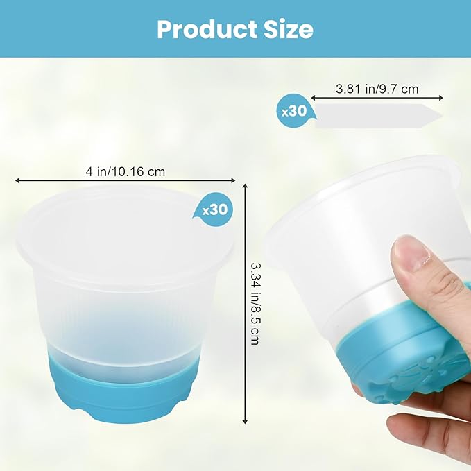 Clear Nursery Pots for Plants,30 Packs Seed Starting Pots 4 inch Plastic Plant Pot Seedling Pots with Drainage Holes Plant Nursery Pots Seed Starting Pot Silicone Base