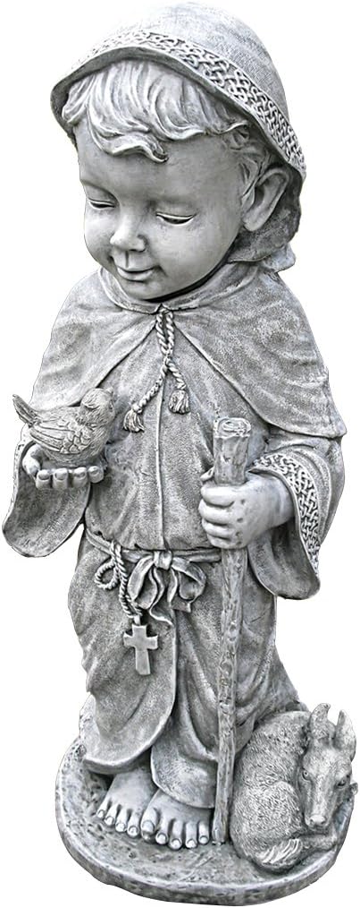 Design Toscano Baby Francis of Assisi Animal Patron Religious Garden Statue, Large Size, 23 inches tall, Cast Stone Resin, Gray Stone Finish