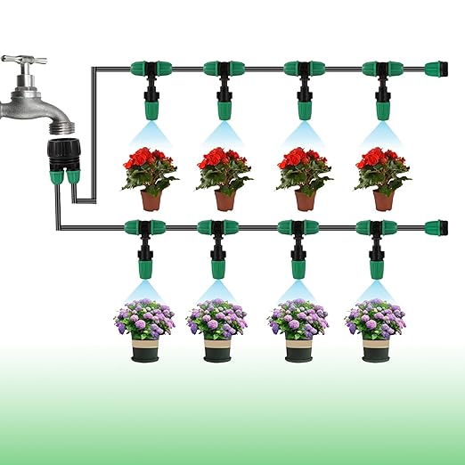 Leak-Proof Drip Irrigation Kit, Automatic Garden Watering System Lock Barbed Drip Irrigation System with 1/4 inch Irrigation Tubing for Greenhouse Raised Garden Bed,Lawn.(Drip Irrigation Kit)