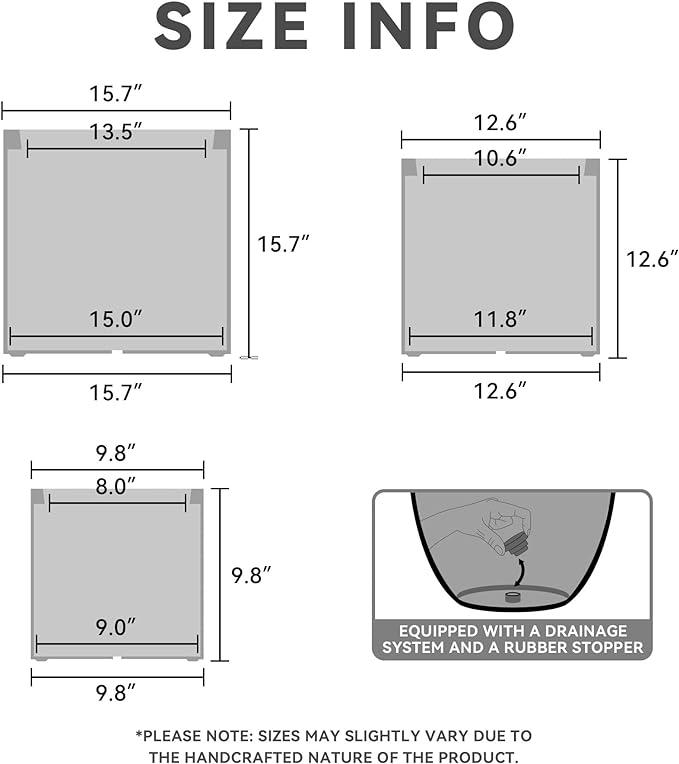 Kante RC0119ABC-C80011 Set of 3 Lightweight Concrete Modern Cylinder Outdoor Planters, 15.8, 12.9 and 9.8 Inch Diameter, Pure White