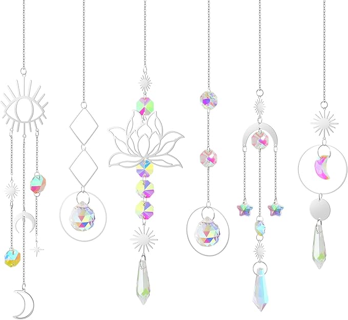 ilclviz Suncatcher Crystal Hanging Sun Catcher Prism with Chain Pendant Ornament Crystal Balls for Window 6 Pieces