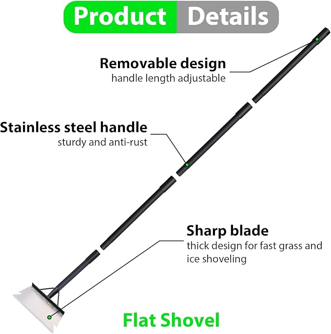 Pragmatist Garden Shovel, Snow Shovel, Ice Scraper, Multifunctional Cleaning Shovel with 59" Adjustable Handle Heavy Duty Garden Tool Cleaning Shovel for Lawn Edging, Scraping, Weed and Ice Removal