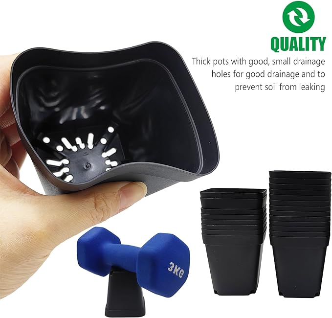 3.15 inch (8CM) Square Nursery Pots 100 pcs, Sturdy Seedlings Trays 5 Pcs, Seeds Starter Germination Tray, Microgreening Planter Nursery Propagation 5 Sets