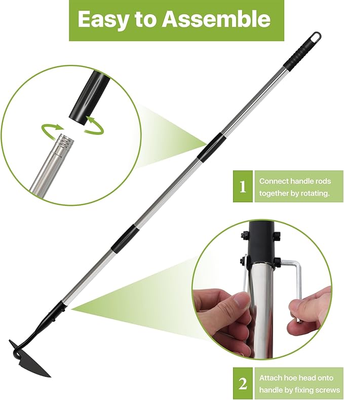 Warren Hoe Garden Tool, Heavy Duty Garden Hoes for Weeding Long Handle, Easy Stand Up Triangle Weeder Tool for Garden, 35-66 inch Adjustable Gardening Hoe for Weed, Trench, Loosen Soil, Landscape