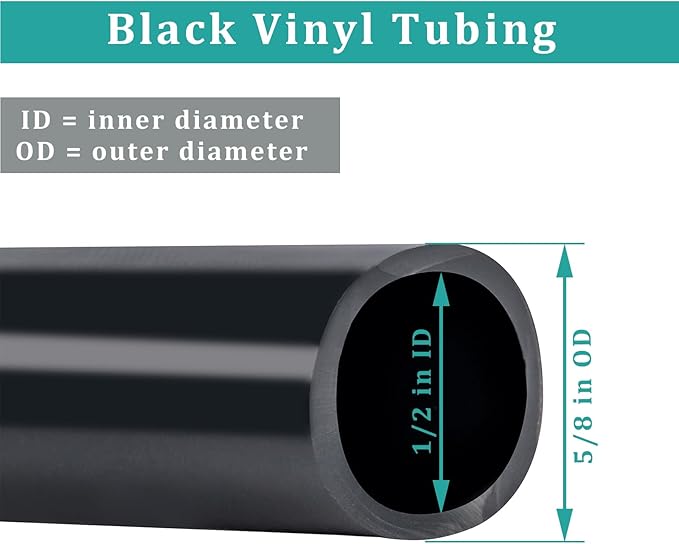 1/2" id - 25ft Black Vinyl Tubing Flexible PVC Tube Hybrid Hose Transfer Water Fuel Gas for Pond Fountain Garden Waterfall, Durable and Safe, with 2 Hose Clamps
