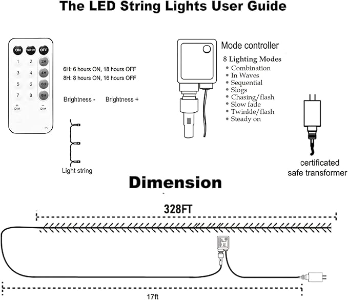 Dazzle Bright Outdoor Christmas String Lights, 1000 LED 328 FT Plug in Fairy Light with Remote Control 8 Modes & Timer, Waterproof Decoration for Home Garden Yard Xmas Wedding, Blue