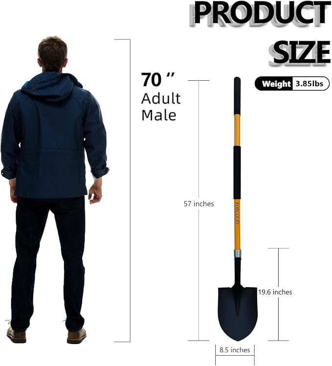 Shovel for Digging, Heavy Duty Shovel for Digging,57 inch Straight Handled Round Shovel with Non-Slip Tail Cover, Lawn and Yard Tools, Fiberglass Handle(Orange)