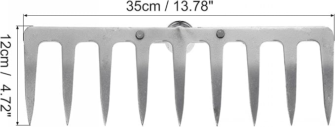 uxcell 9 Teeth Garden Rake Head, Galvanized Manganese Steel Stone Rake for Garden Farm Backyard Without Handle Hard Rake Head Only, Silver Tone