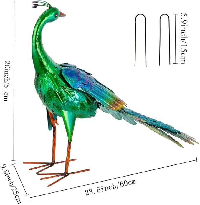 DREAMSOUL Garden Statues for Outside Metal Peacock Statue Peacock Garden Decor for Yard Art Decoration