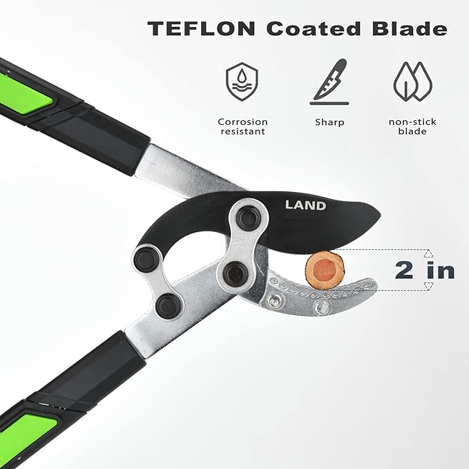 LAND Extendable Anvil Loppers Tree Trimmer with Compound Action, 29-34 Inch Telescopic, Long Handled Heavy Duty Branch Cutter, Chops Thick Branches with Ease.