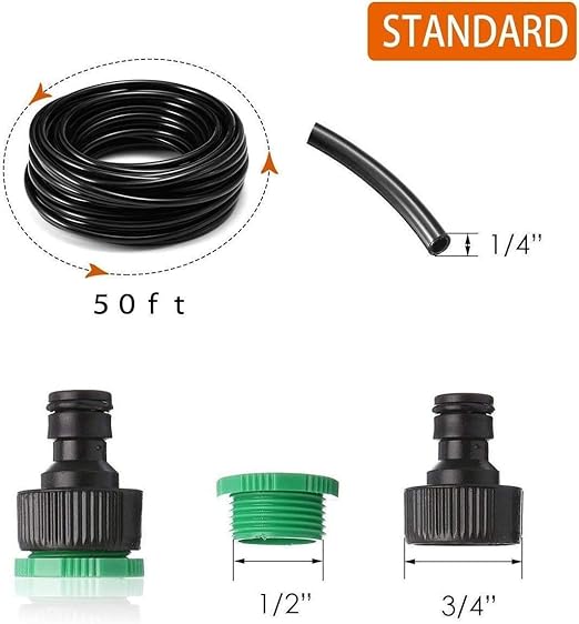 50FT Drip Irrigation System Kit - Garden Watering System with 1/4" Drip Irrigation Tubing Parts - Automatic Irrigation Sprinkler Equipment for Outdoor Plants, Garden, Greenhouse, Flower Bed, Lawn