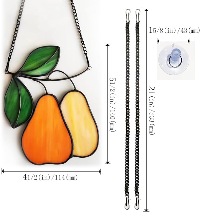 Stained Glass Window Hanging Orange pear Sun Catcher Home Decor Gifts for Christmas to Family and Friends