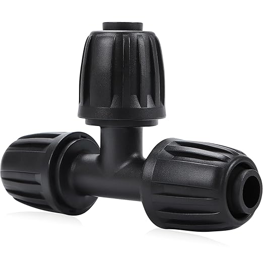 12 Pack Drip Irrigation Tee Fittings for 1/2 Inch Drip Tubing(1/2" ID x 0.65" OD), Anti-drop Barbed 1/2'' Drip Line Tee Connectors with Locked Nut for Garden Irrigation System Connection