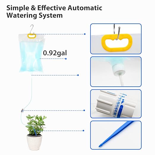 AHOUGER 8Pcs 3500ml Plant Life Drip Watering Bag, Automatic Drip Irrigation Kit Plant Watering Devices System Waterer for Indoor Outdoor Potted Plant with 8Pcs Hooks with Control Switch