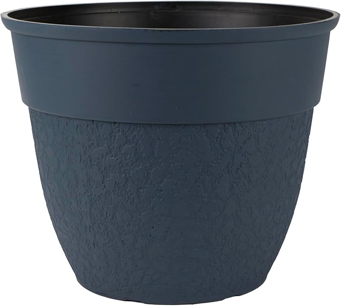 The HC Companies 16 Inch Brookhaven Decorative Round Planter - Lightweight Premium Resin Plant Pot with a Stonelike Texture for Indoor Outdoor Use, Slate Blue