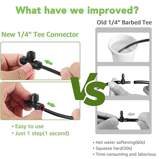 65 Foot (20 m) Drip Hose, 1/4 Inch Blank Distribution Hose Drip Hose with 8 Packs of 1/4 "Drip Tee Connectors,Suitable for Quick Connector Irrigation Systems,Small Garden Irrigation Systems