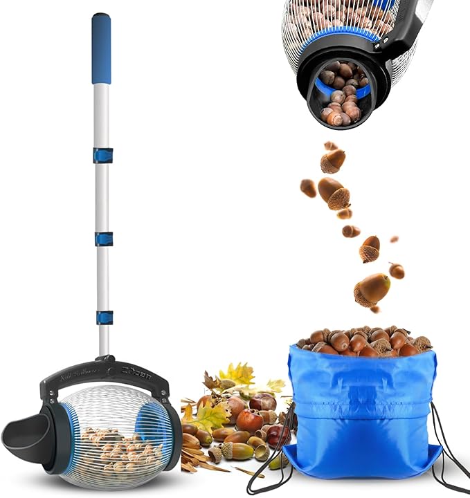 Zozen Acorn Picker Upper Roller, Acorn Dedicated Version | High Density Steelwire Gap - Directly Dump Outlet, Also Pick Nerf Balls, Pick Up Size 3/8'' to 1'' Small Diameter Objects, Capacity 1 Gallon