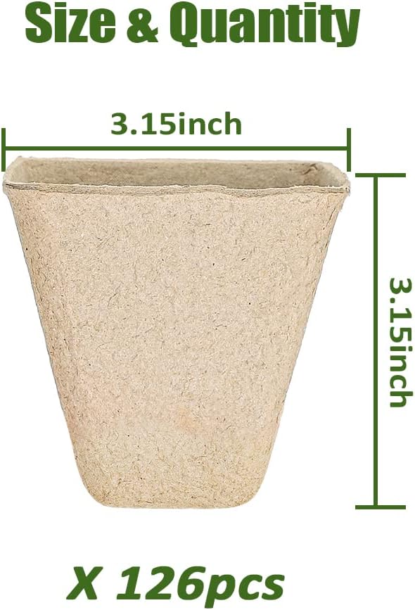 126 Packs Square Peat Pots, 3.15 Inch Seed Starting Pots with Drainage Holes Square Nursery Pot,Biodegradable Eco-Friendly Round Plant Seed Starter Peat Pots Germination Seedling Trays