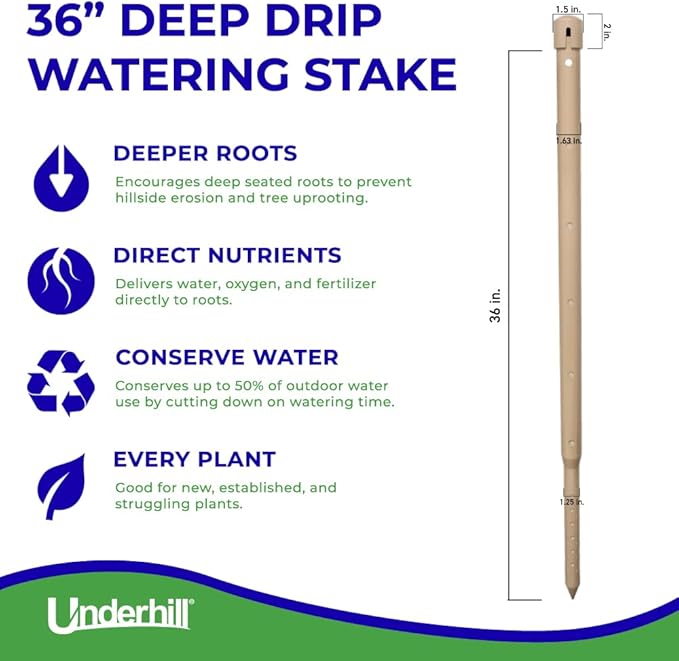 Underhill Deep Drip Irrigation Stake 36-Inch, Watering Spike for Palm Trees and Deep Rooted Trees, Drip System Parts Tubes, A-DD36, Single