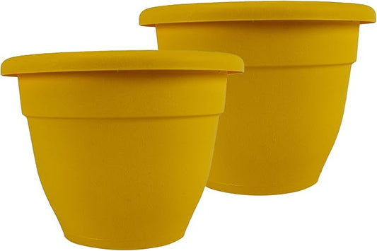 The HC Companies Caribbean Planter Pot - Outdoor & Indoor Plant Pot with Drainage Hole & Plug - Rolled Rim Plastic Pots for Plants & Flowers - Decorative Plant Pot (12" Honey, Pack of 2)