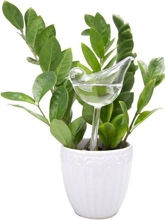 Mkono Plant Waterer Bulbs Self Watering Globes Automatic Watering Stakes Bird Shape Design Hand Blown Clear Glass Plant Water Drippers Irrigation Devices for Indoor and Outdoor Plants, Set of 6