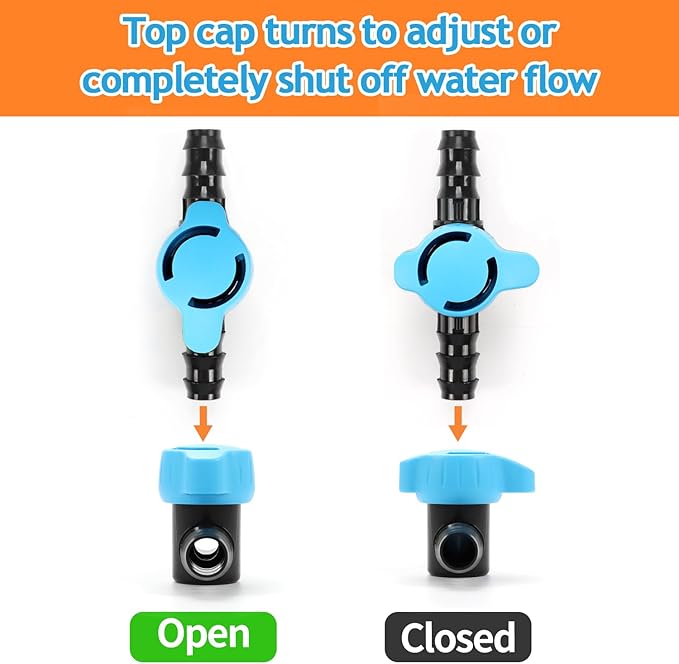 12 Pack Drip Irrigation 1/2 inch Shut Off Valve Fittings, Drip Line 1/2" 16mm Barbed Valve Parts for 1/2 Inch Drip Tubing (.570-.620" ID) No Leak Inline Shutoff Valves for Drip Systems