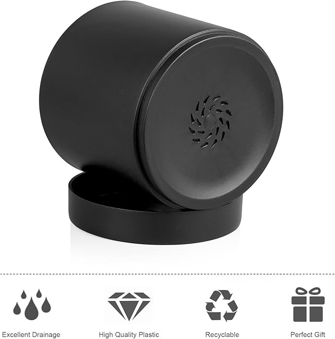 6/5/4 inch Flower Pots, Set of 3 Cylinder Plant Pots for Small Indoor Outdoor Plants, Plastic Planters with Drainage Holes and Saucers for Garden Succulent Nursery House Plants, Black