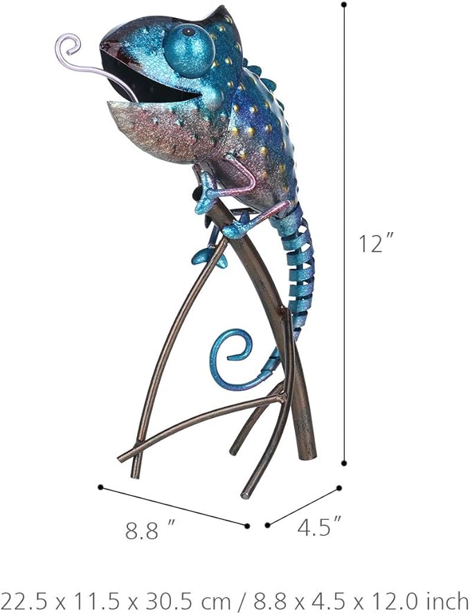 Tooarts Metal Chameleon Sculpture Wild Animal Figurine Indoor Outdoor Decoration Yard Statue for Home and Fairy Garden Decor