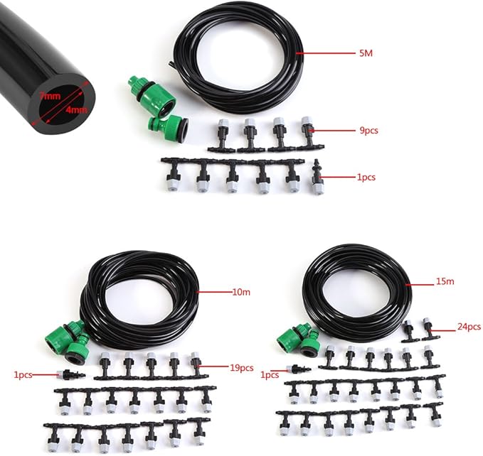 Drip Watering Kit Automatic Cooling System Hose Sprinkler Nozzle Garden Backyard Patio Micro Irrigation Set (10M)